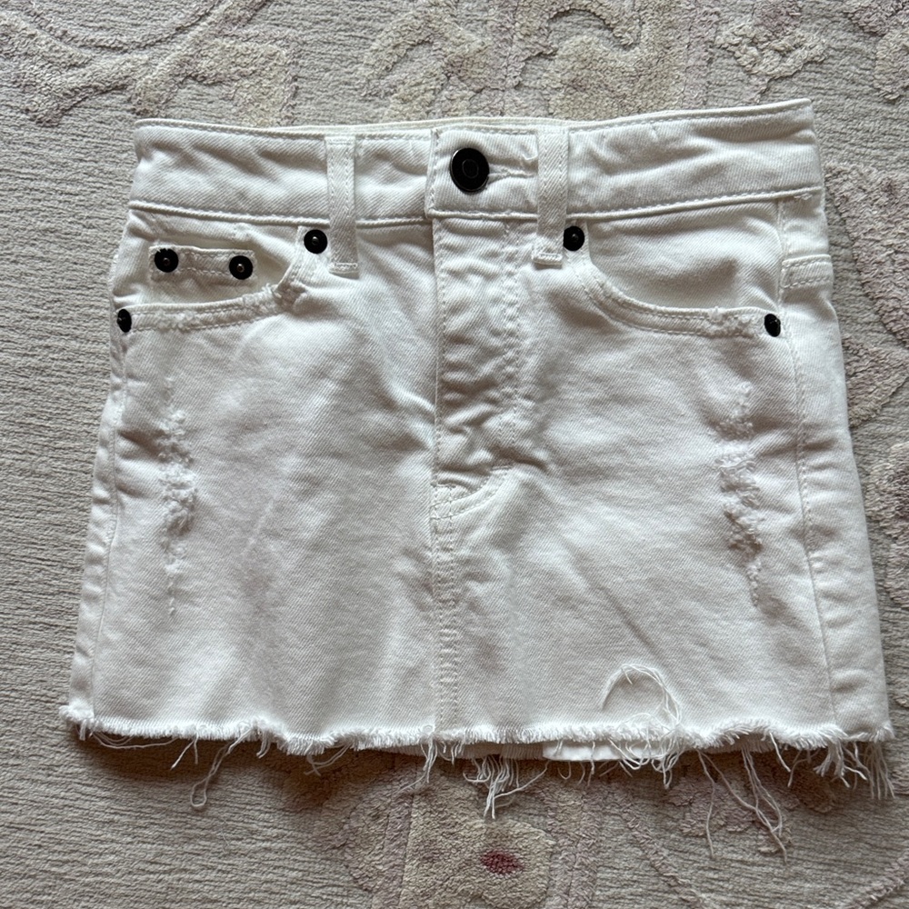 Katie J NYC White Distressed Denim Mini Skirt